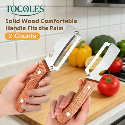🔪 Pro-Grade Vegetable Peeler — ✨Wooden Handle, Built-In Bottle Opener, Heavy-Duty Fruit & Veggie Tool for Every Kitchen! 🪵