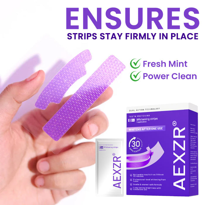 🦷 AEXZR® V34 Whitening Strips —Visible Results in 30 Minutes, No-Slip Design, Enamel-Safe & Sensitivity-Free