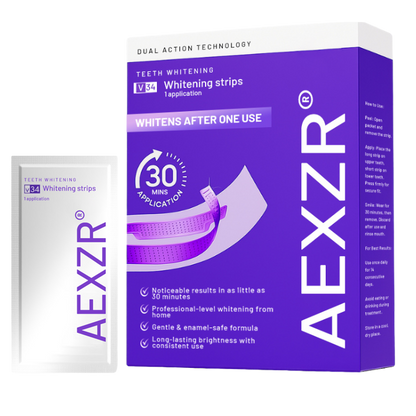 🦷 AEXZR® V34 Whitening Strips —Visible Results in 30 Minutes, No-Slip Design, Enamel-Safe & Sensitivity-Free