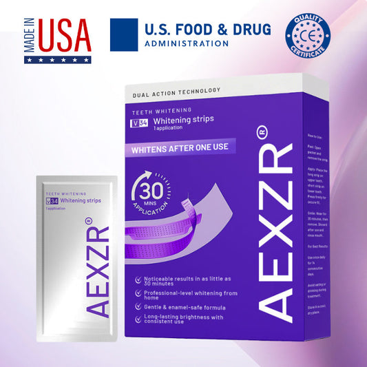 🦷 AEXZR® V34 Whitening Strips —Visible Results in 30 Minutes, No-Slip Design, Enamel-Safe & Sensitivity-Free