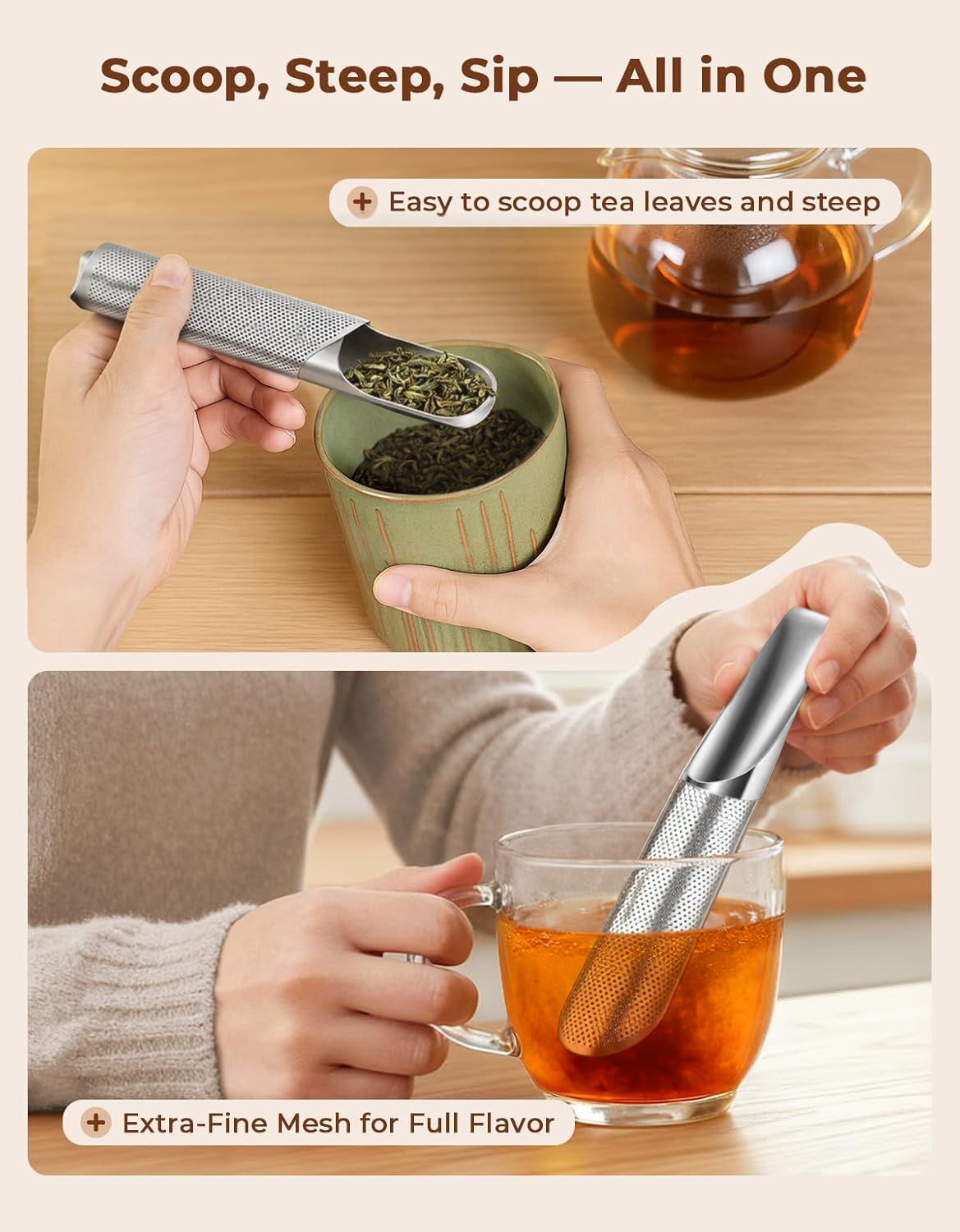 🍵 2-in-1 Tea Scoop Infuser — ✨Ultra-Fine Mesh Strainer, Effortless Loose Leaf Steeping Tool for a Perfect Brew! 🌿