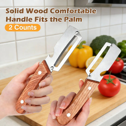 🔪 Pro-Grade Vegetable Peeler — ✨Wooden Handle, Built-In Bottle Opener, Heavy-Duty Fruit & Veggie Tool for Every Kitchen! 🪵
