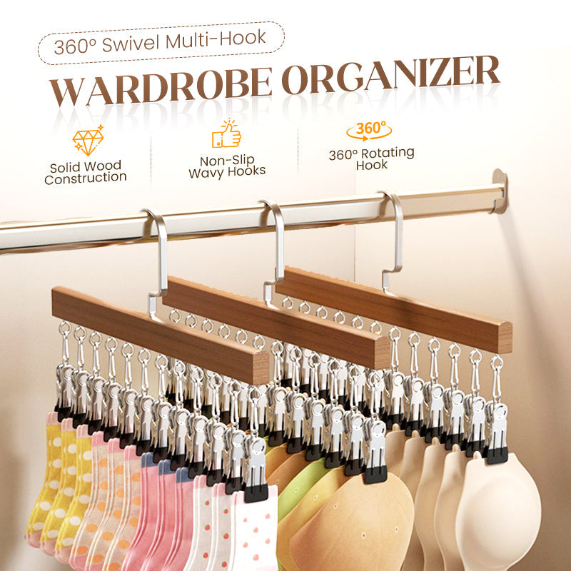 🏆360° Swivel Multi-Hook Wardrobe Organizer — ✨Strong Hold & No-Drill Easy Install✅